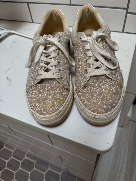 Betsy johnson Shoes - Betsey Johnson Beige Pearl & Crystal Embellished Sneakers